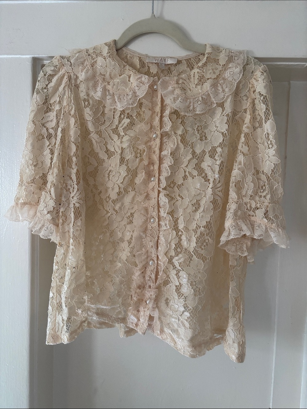 Wayf Cream Lace Ruffle Button Blouse - Picture 4 of 5
